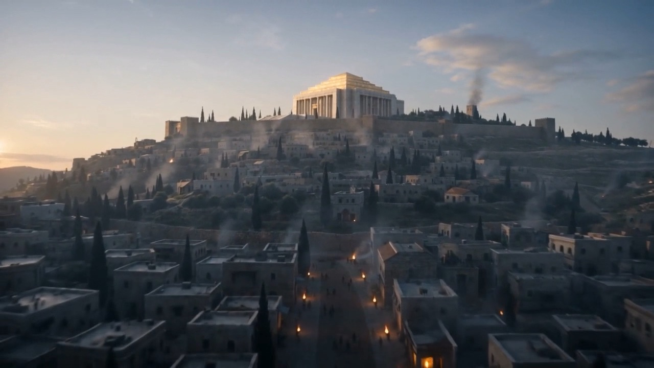 The sun climbs over the smoking city