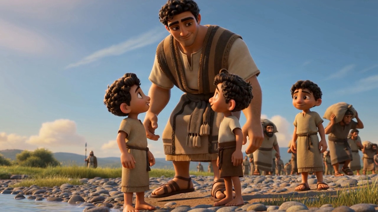 He talks with the little ones on the stony bank