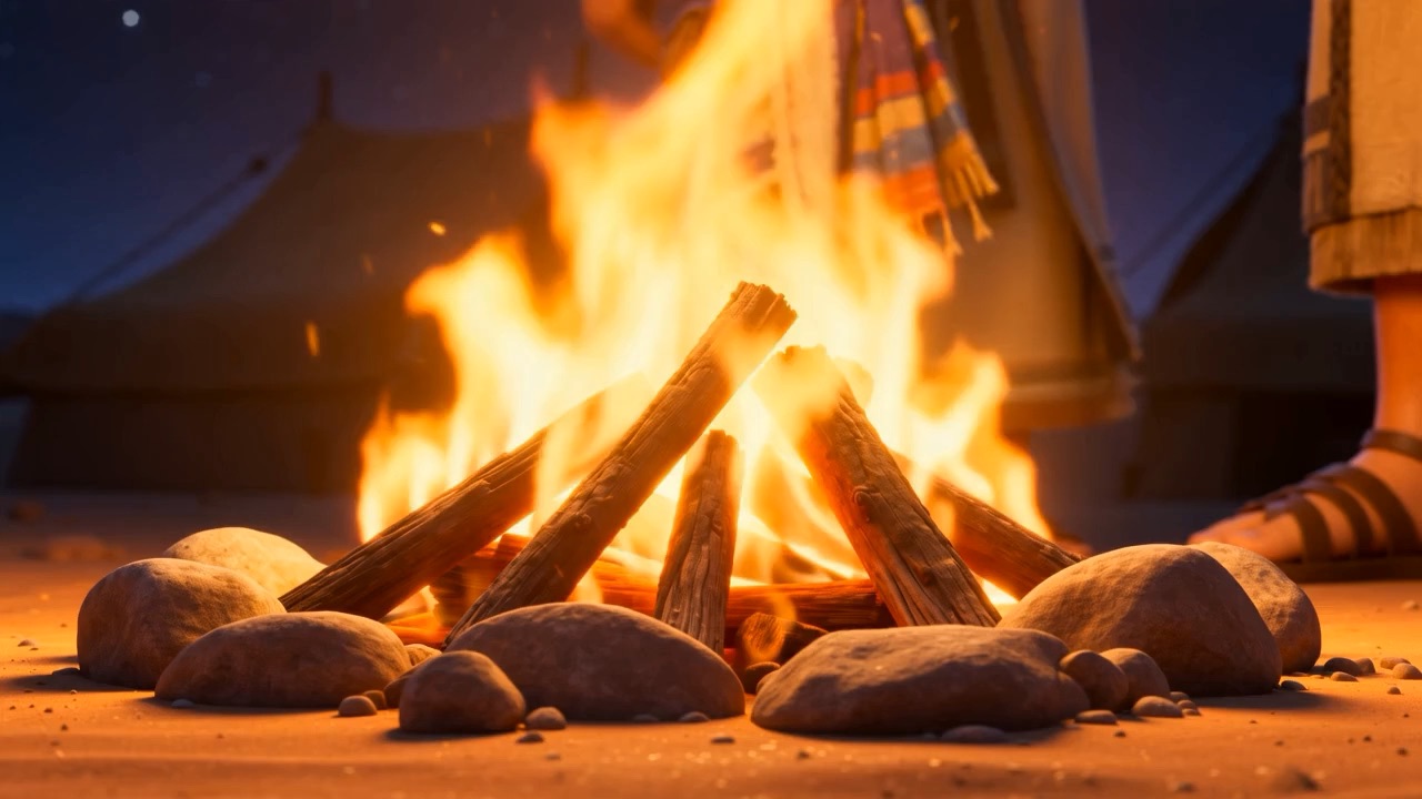By the fire, Azariah plants a hand on his hip — an impression is coming