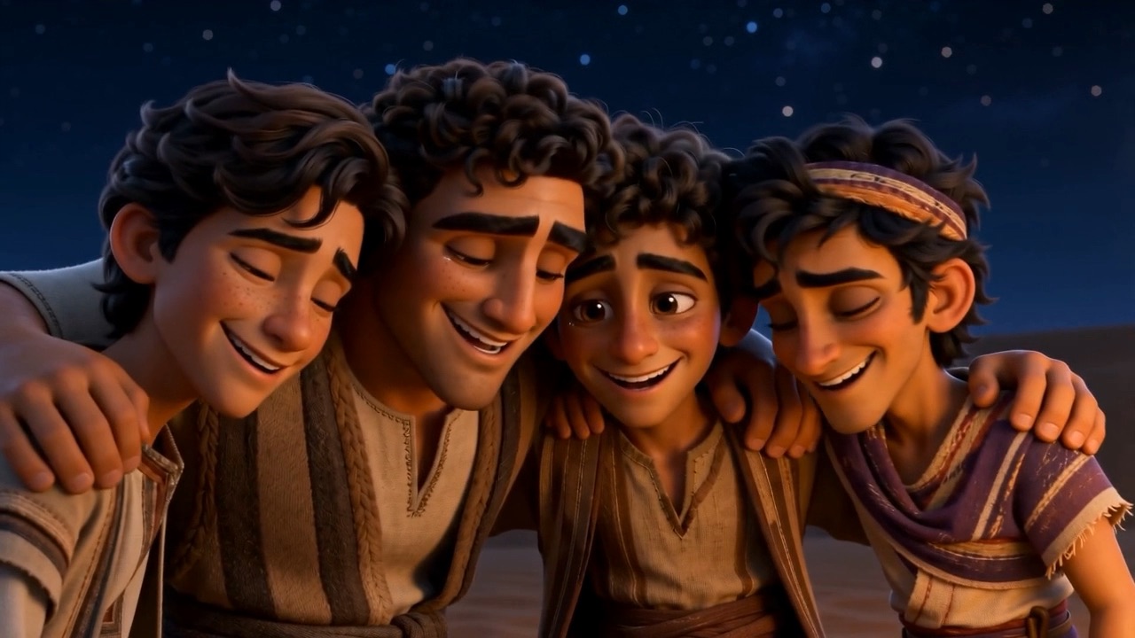 The laughter softens into tired, warm smiles
