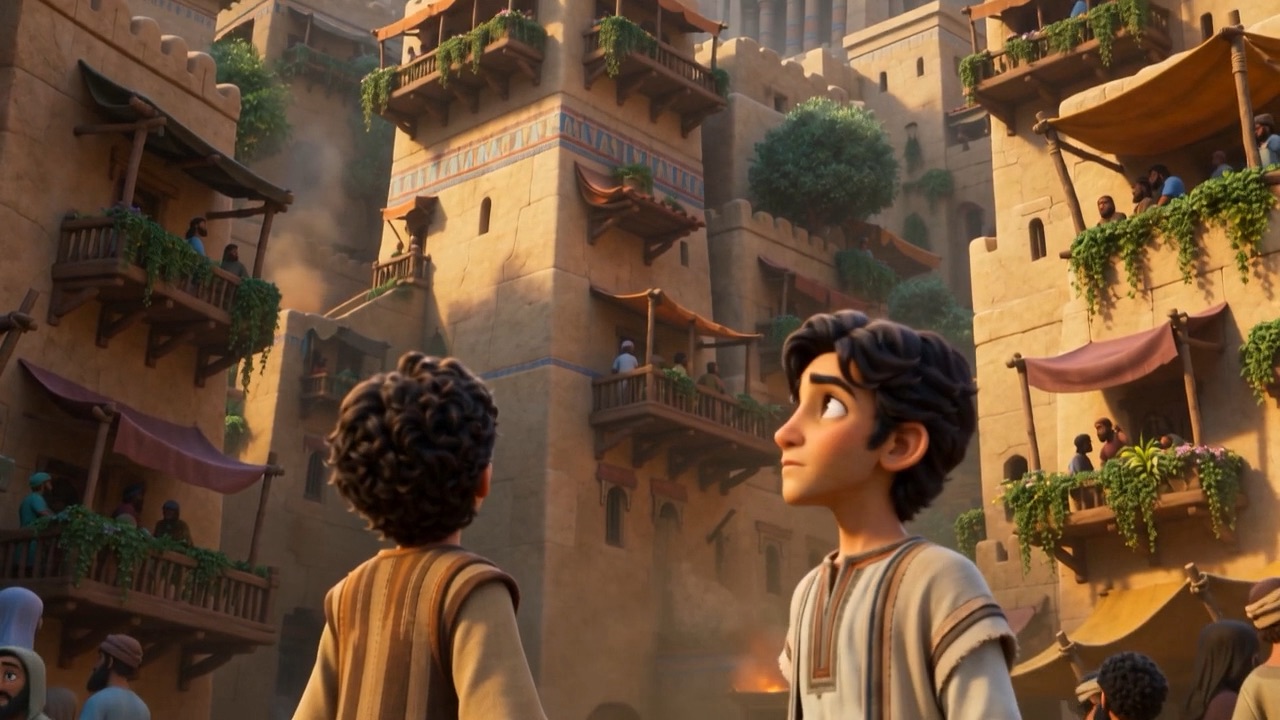 Street canyons rise, balconies dripping with gardens