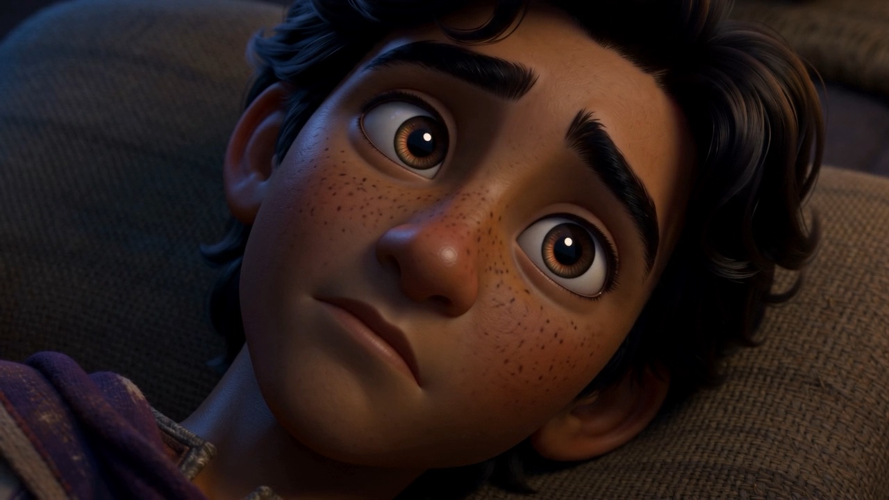 Daniel lies awake, eyes open in the dark