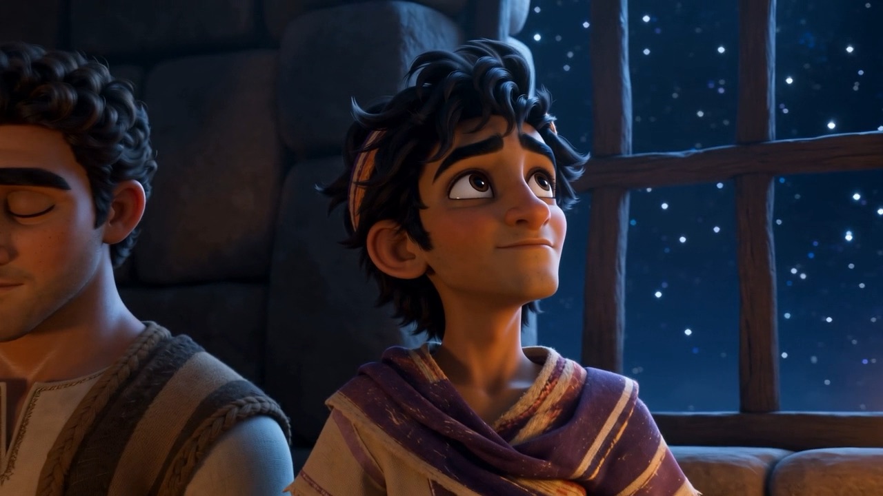 Azariah peeks with one eye, smiling, mid-prayer