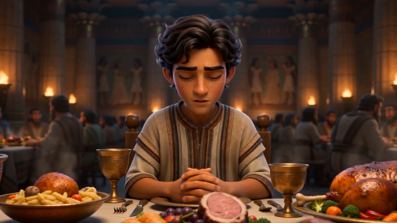 Daniel closes his eyes over the untouched plate