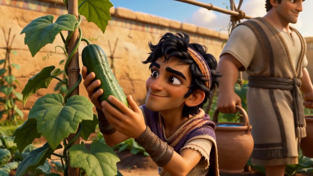 Azariah presents a cucumber like a royal scepter
