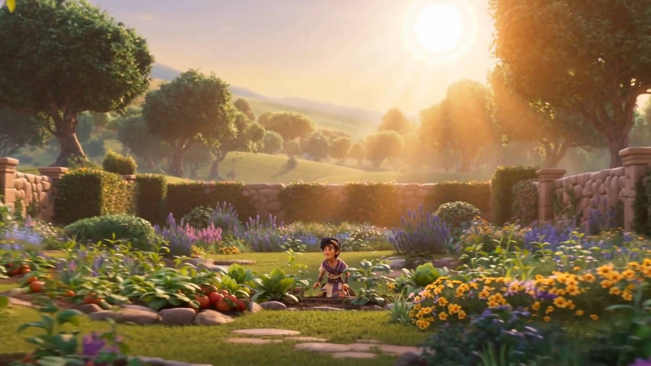 The garden glows gold in the late sun