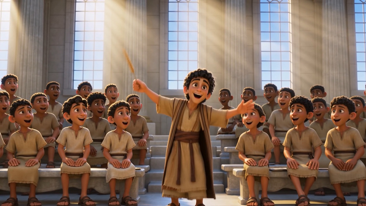 A student conducts the chanting class like a choir