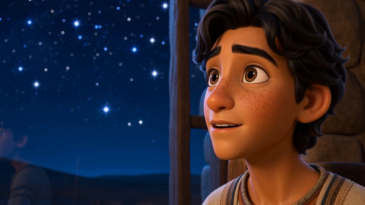 He looks up from the scroll to the stars themselves