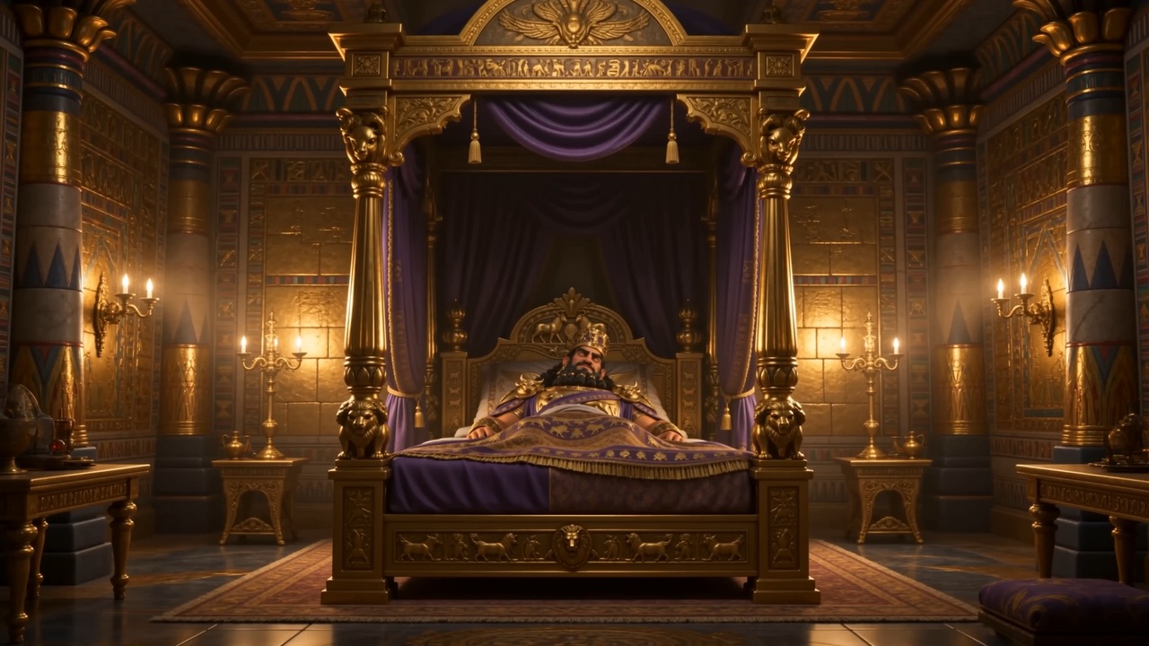 The king's golden bedchamber, candles low