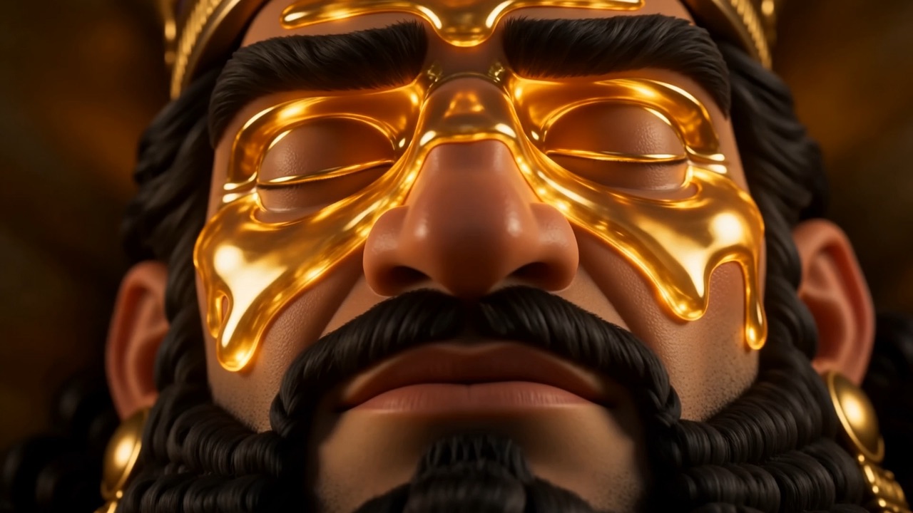 In the dream, molten gold pours down over his eyes