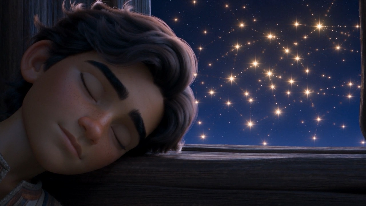 The stars brighten over his sleeping face