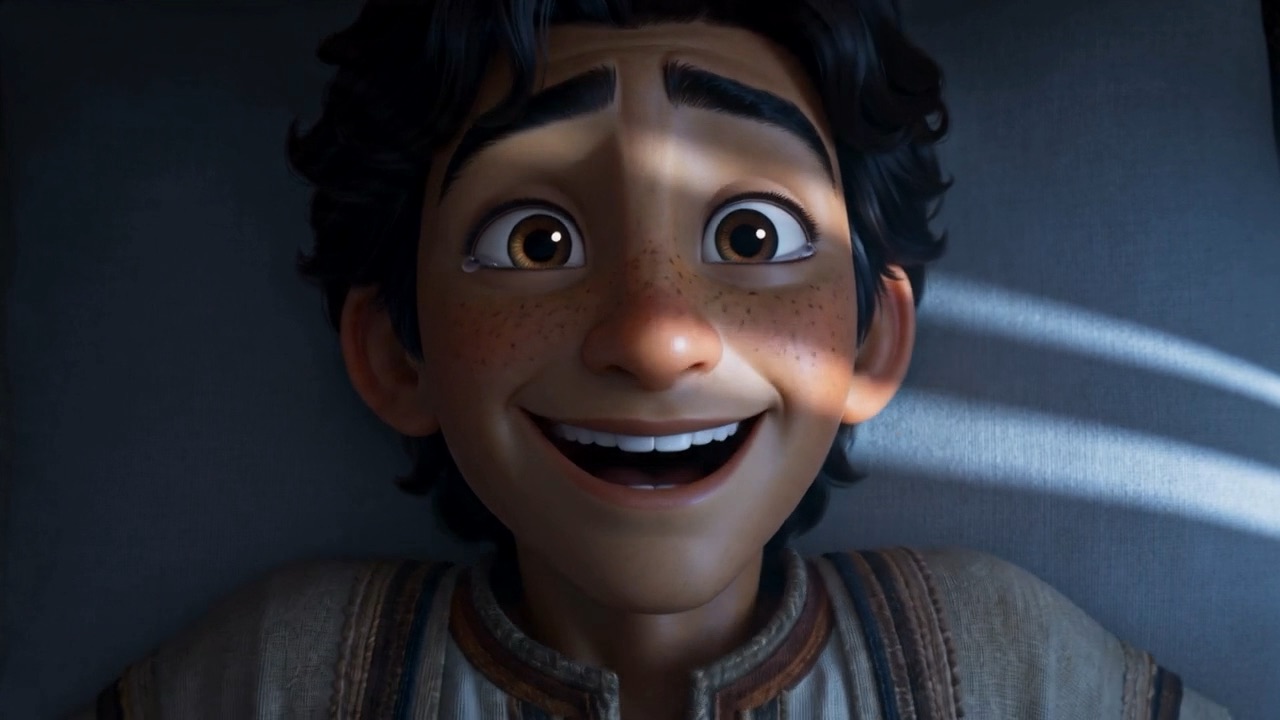 A grin spreads across Daniel's whole face