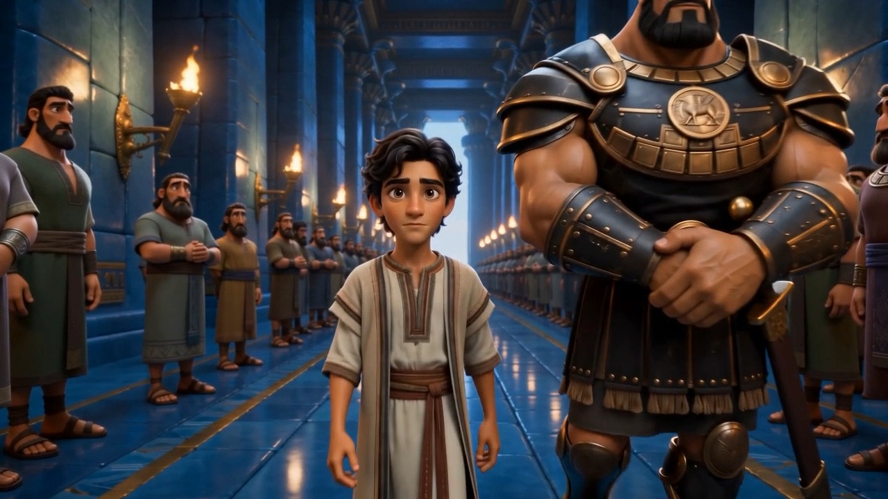Daniel walks small beside the armored captain