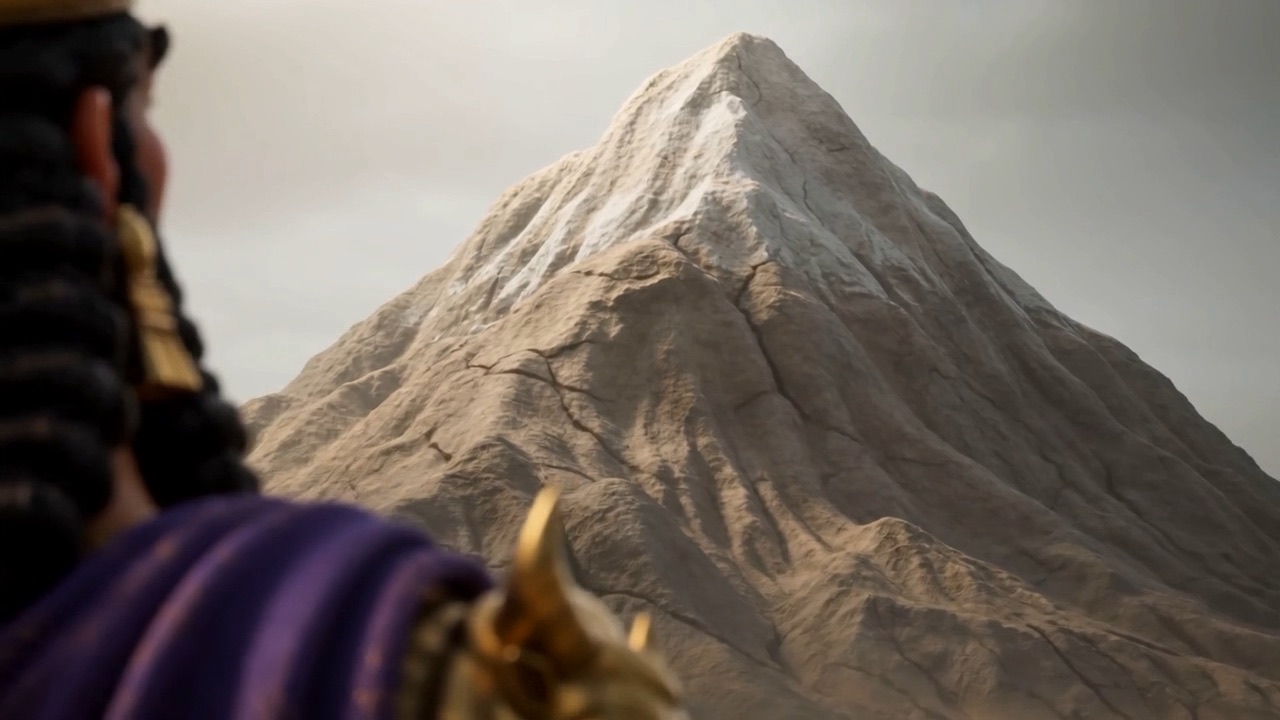 The mountain — the stone grown huge — fills the frame