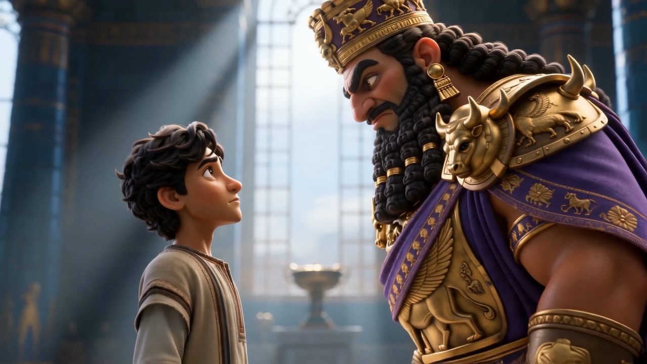 Boy and king, face to face in the light