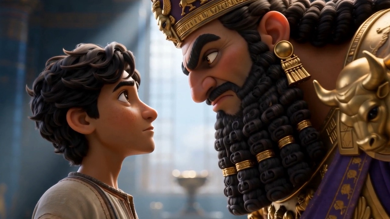 The king searches the young man's face