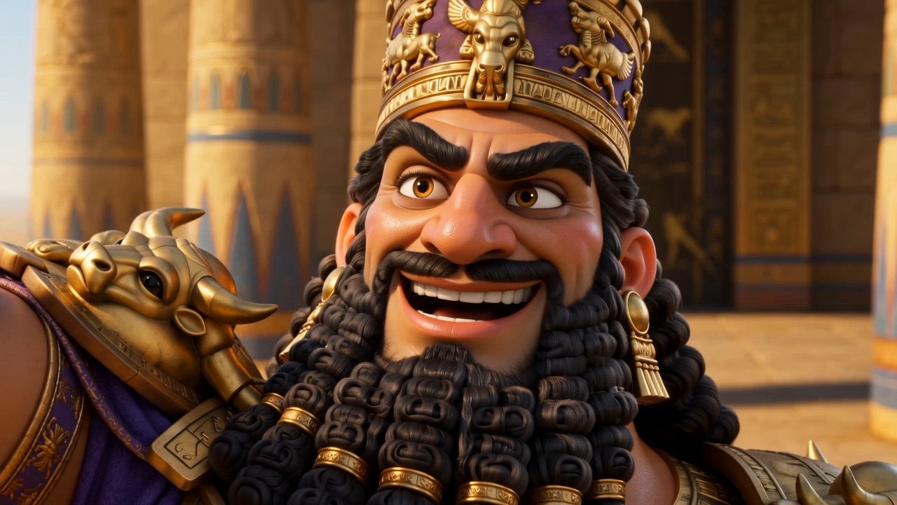 The king grins — this time the whole statue is gold