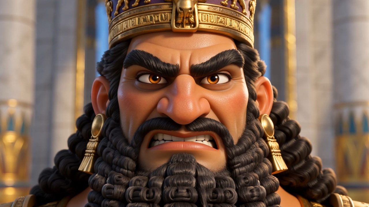 The king's face darkens as the charge is read
