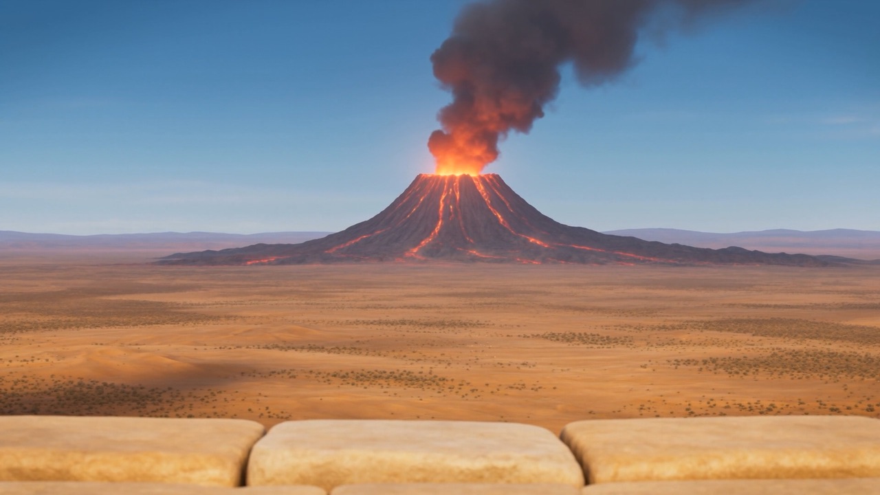 The distant furnace burns like a volcano on the plain