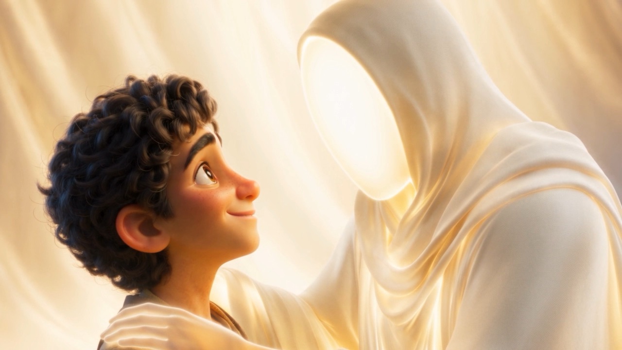 Hananiah gazes up at the shining figure