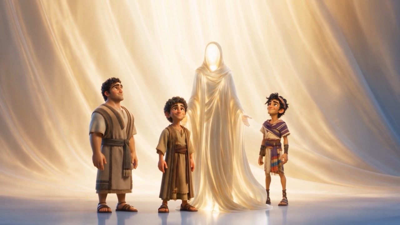 The four stand together in a whiteness like morning