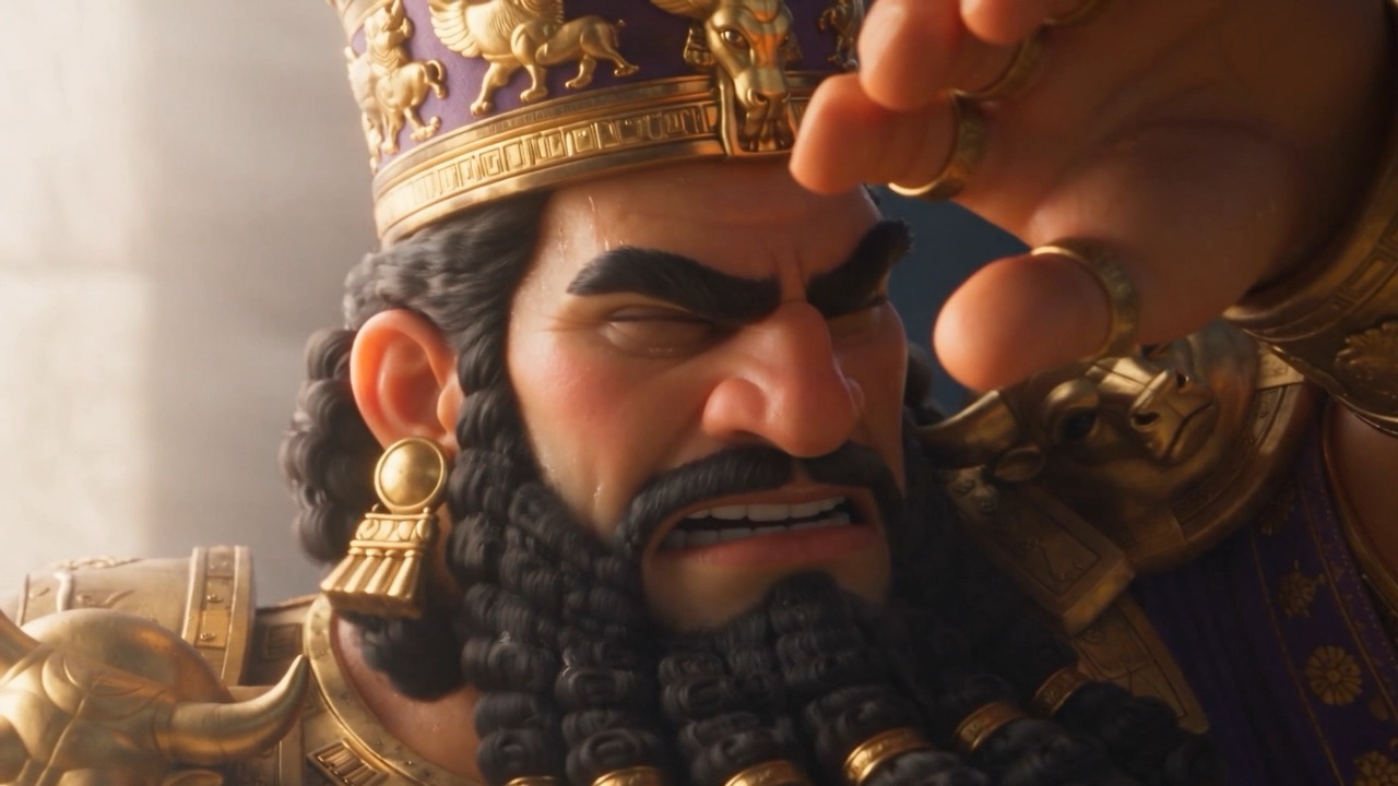He shields his face against the terrible glare