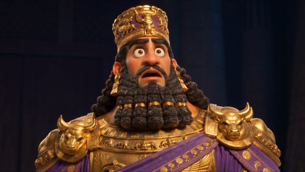 The king's arm drops — he stares in open awe