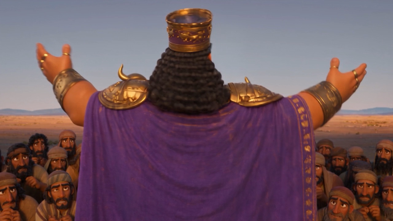 The king's arms spread wide over the multitude