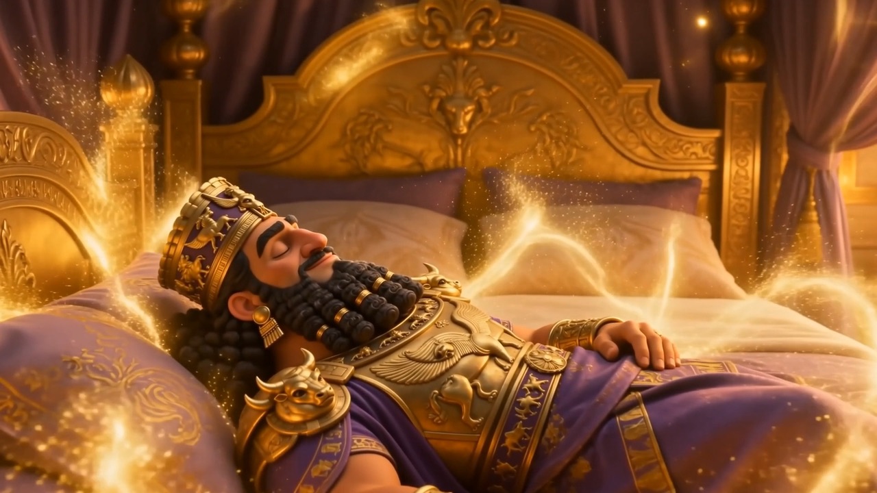 Gold dust curls over the sleeping king