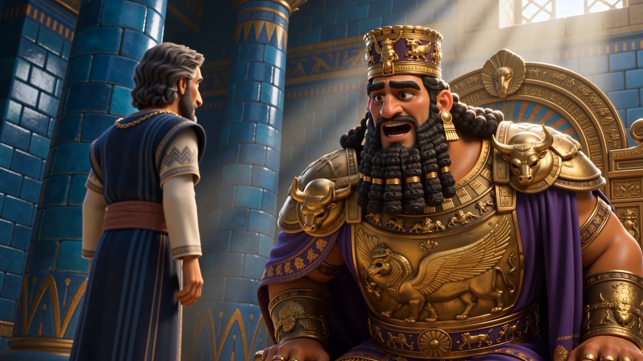 The king tells the dream from his throne