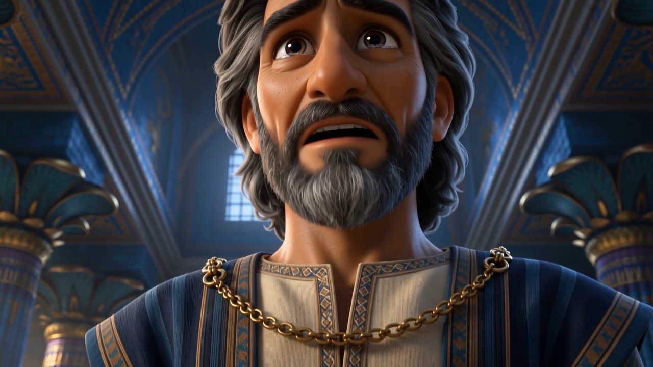 He looks up, stricken — he understands it all