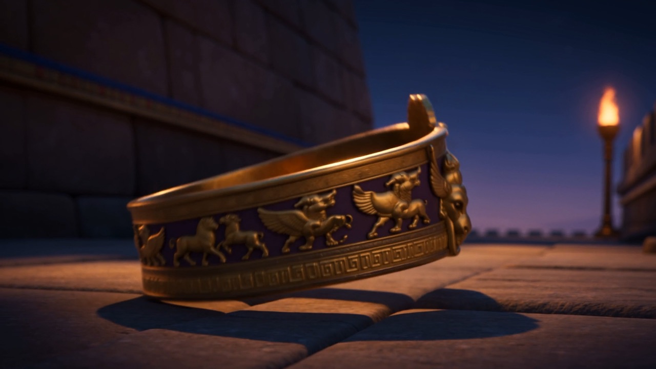 The crown bounces on the flagstones