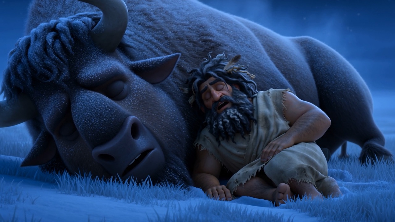 The mad king and the ox, warm against the cold moonlight