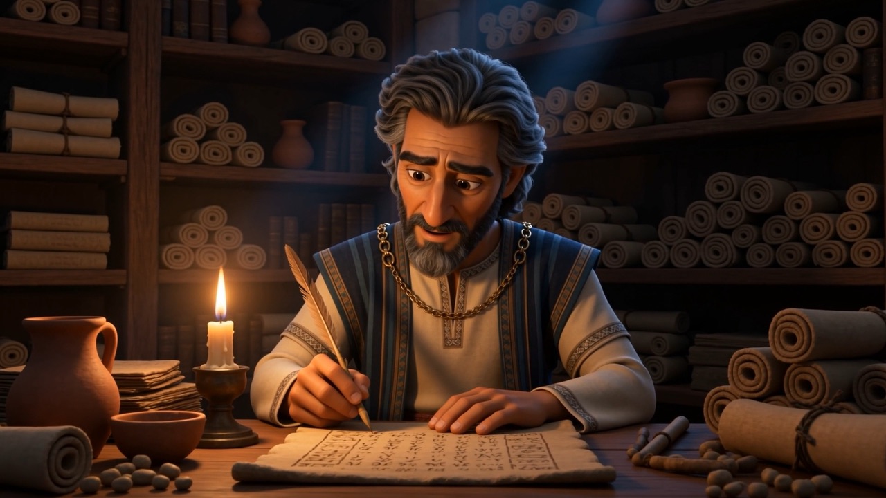 In the palace archive, old Daniel writes by candlelight