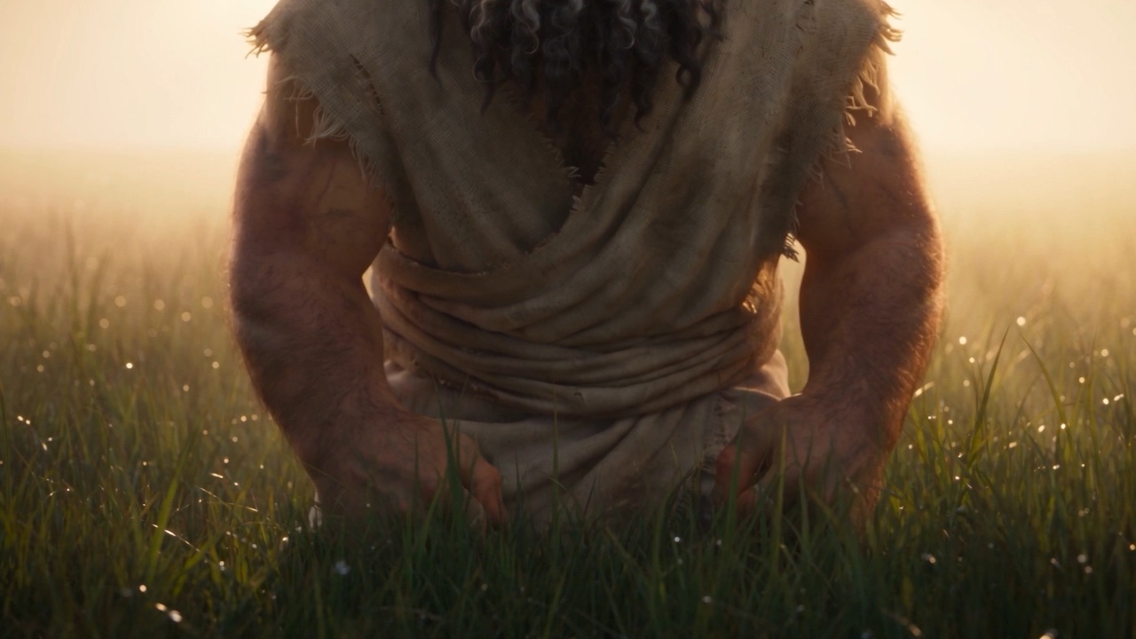 He rises from the grass onto two feet