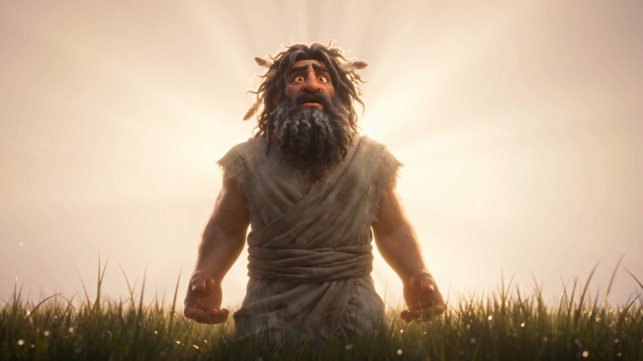 Ragged and grey, he stands upright in the sunrise