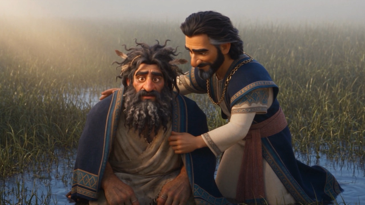 He wraps it around the king's shoulders
