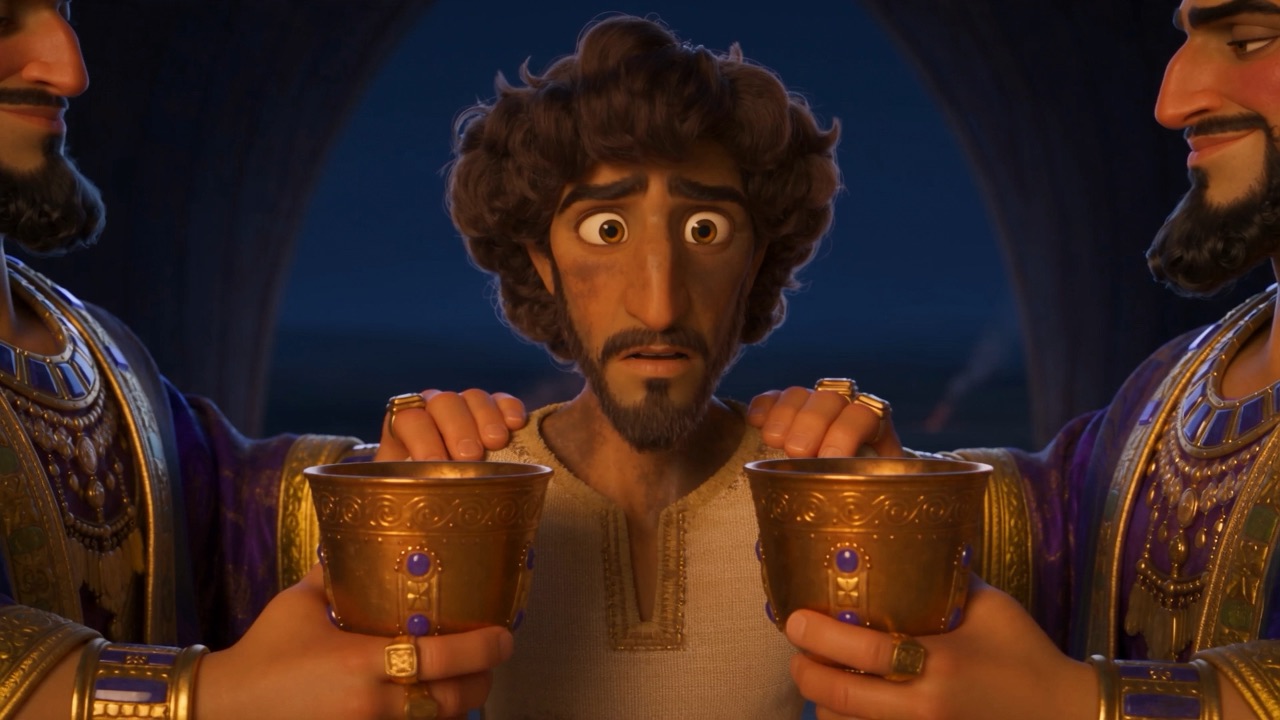 The cupbearer blinks, a gold goblet pressed into each hand