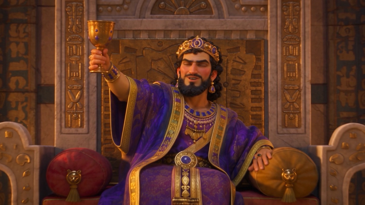 He stands and calls for them — bring the temple cups