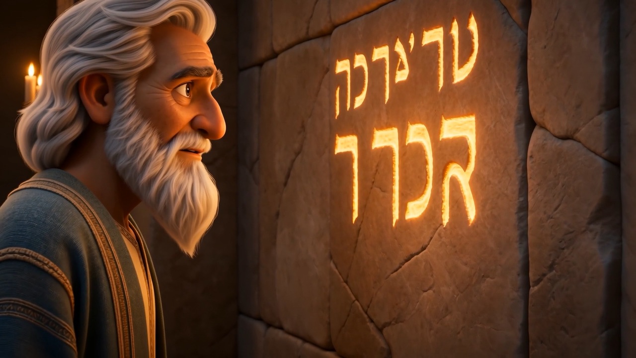 The burning words reflect in his old eyes
