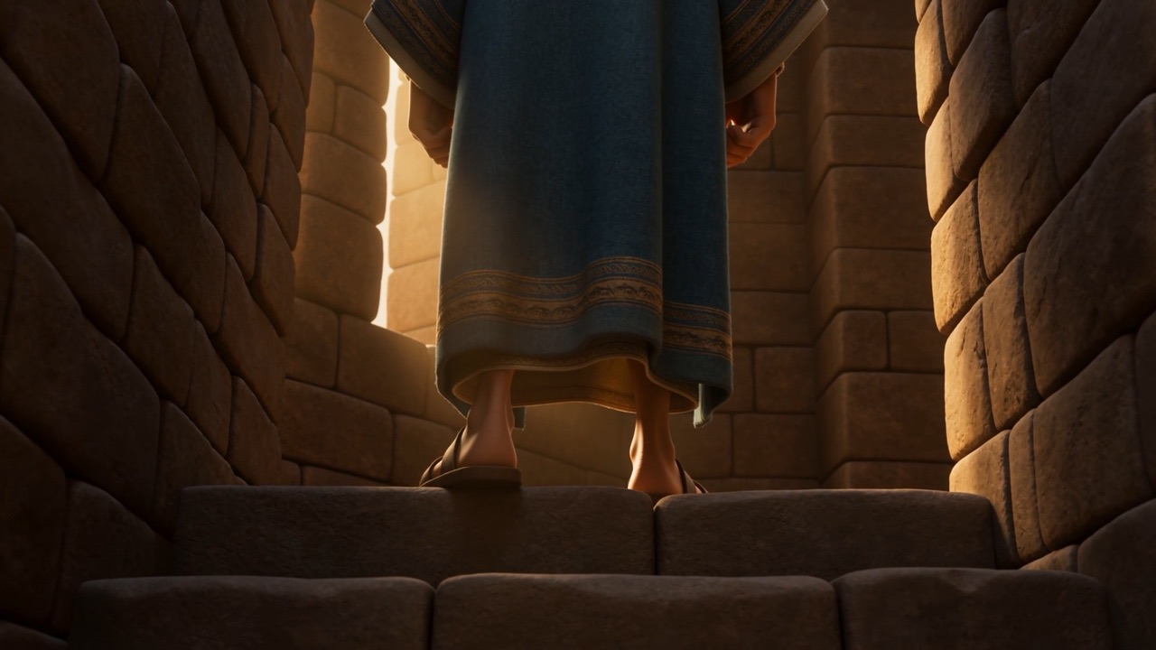 Old sandals, worn steps, the same climb as yesterday