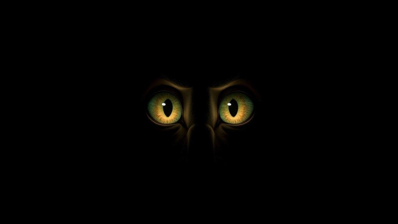 In the blackness, one pair of yellow eyes opens