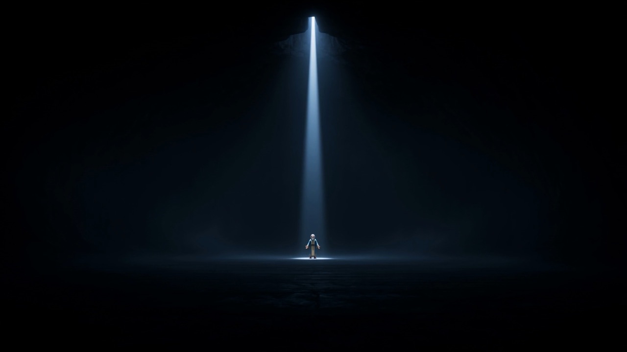 Daniel, small and calm, in the column of light