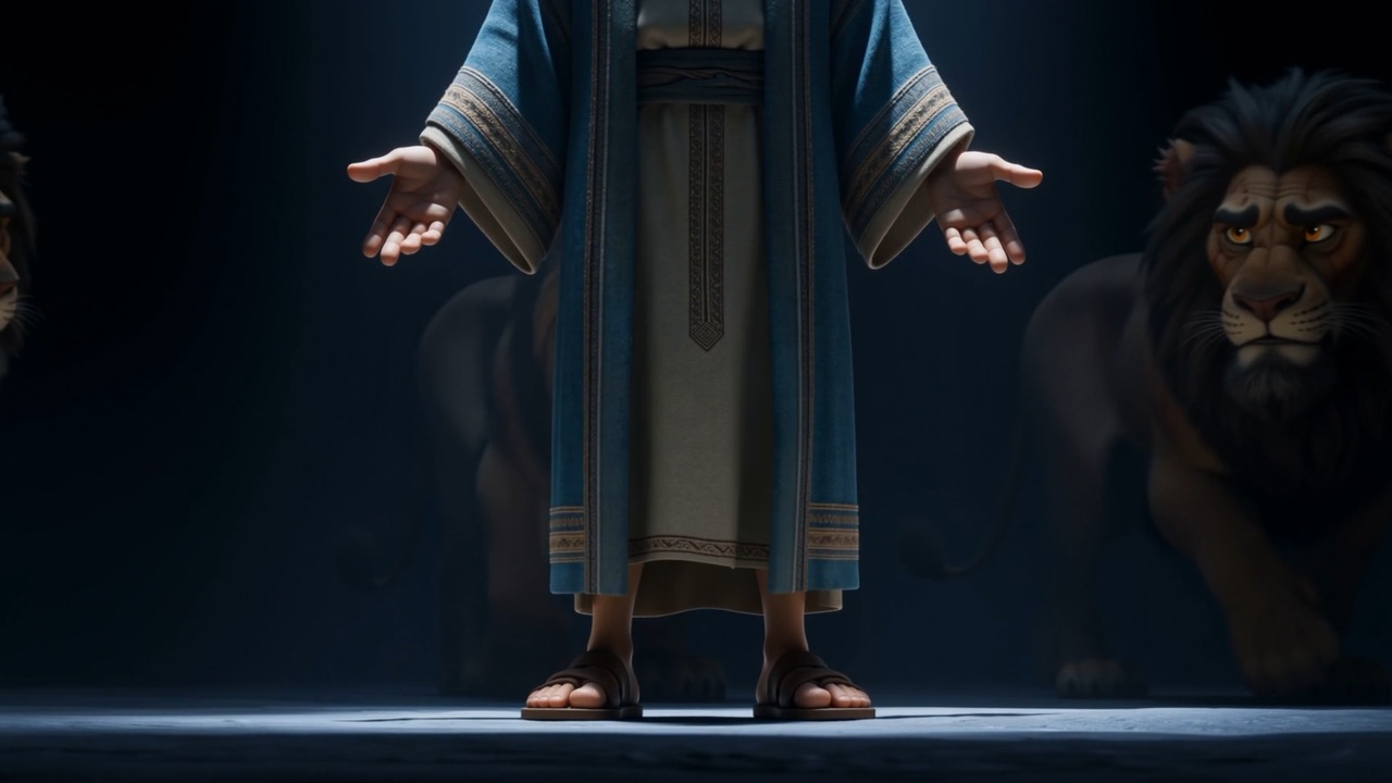 A huge paw passes silently by his sandals