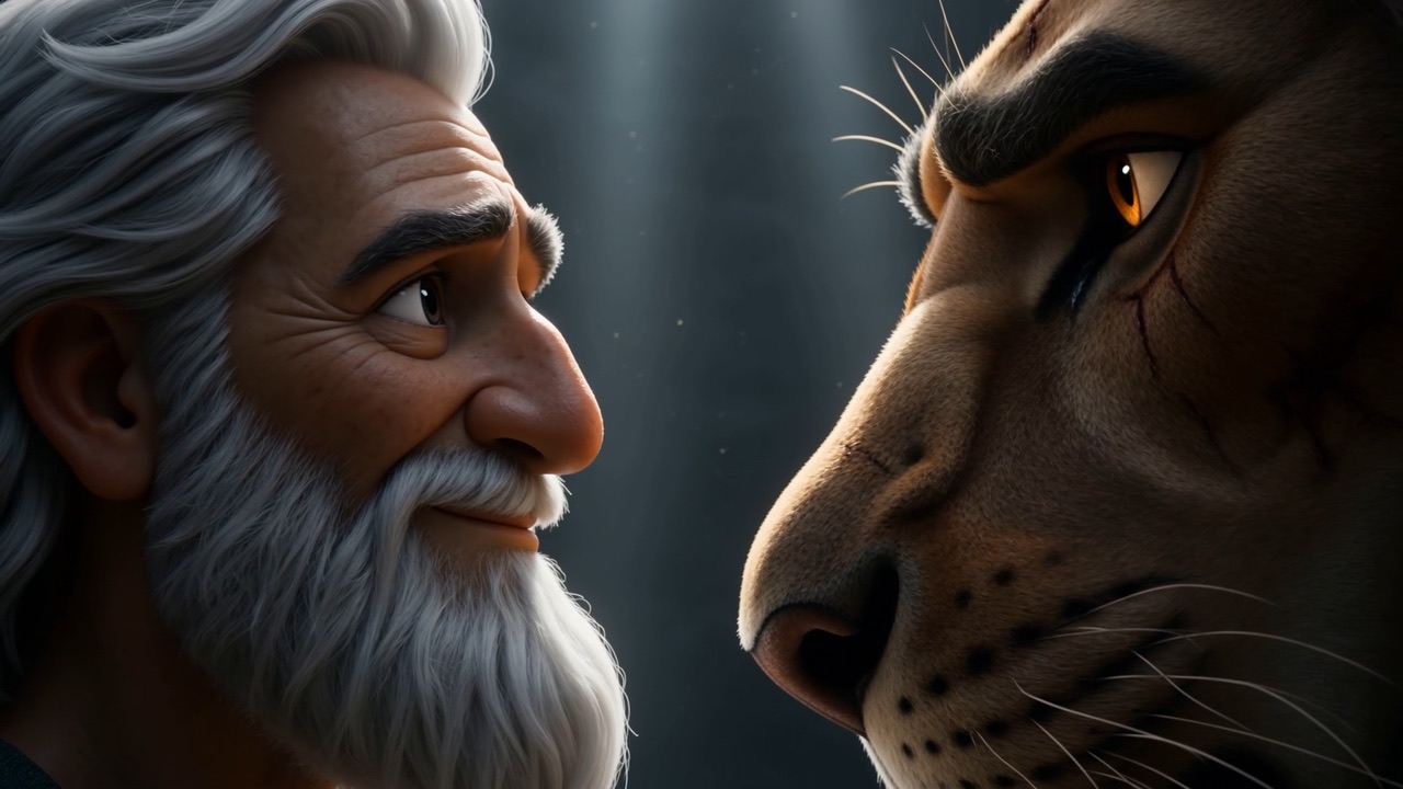 Two old faces, a hand's breadth apart