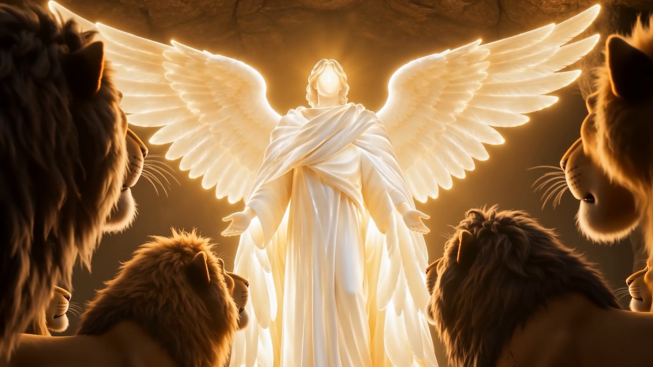 The angel blazes; the pride bows away from the light