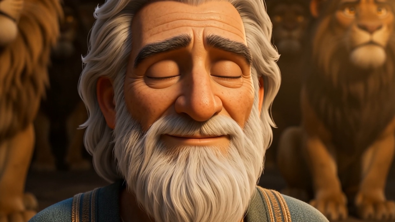 Daniel's face in the gold light, eyes closed, at rest