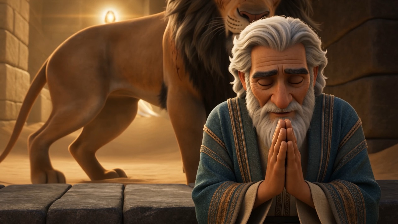 He prays on, the black lion dozing at his side