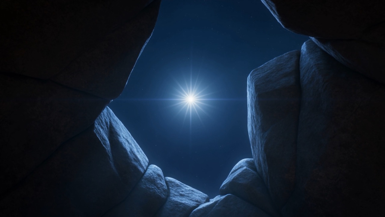 Above the den mouth, the morning star rises