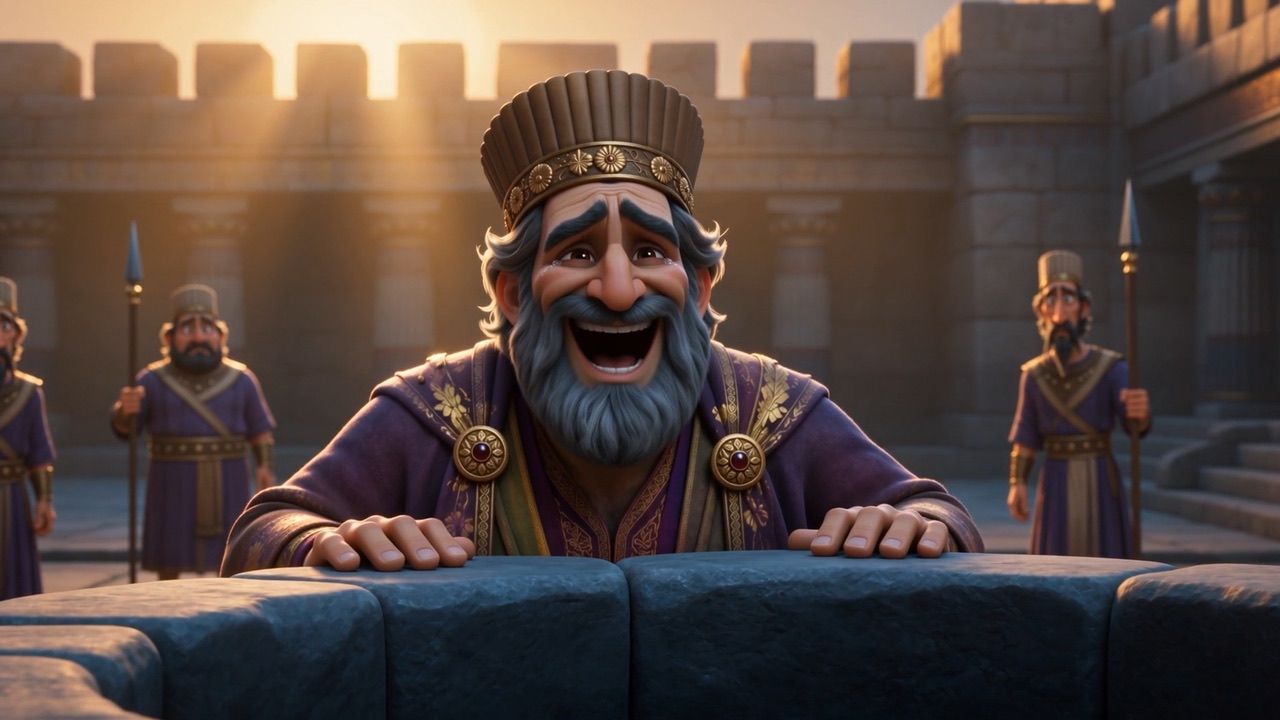 And then — a voice — and the king's head goes back laughing